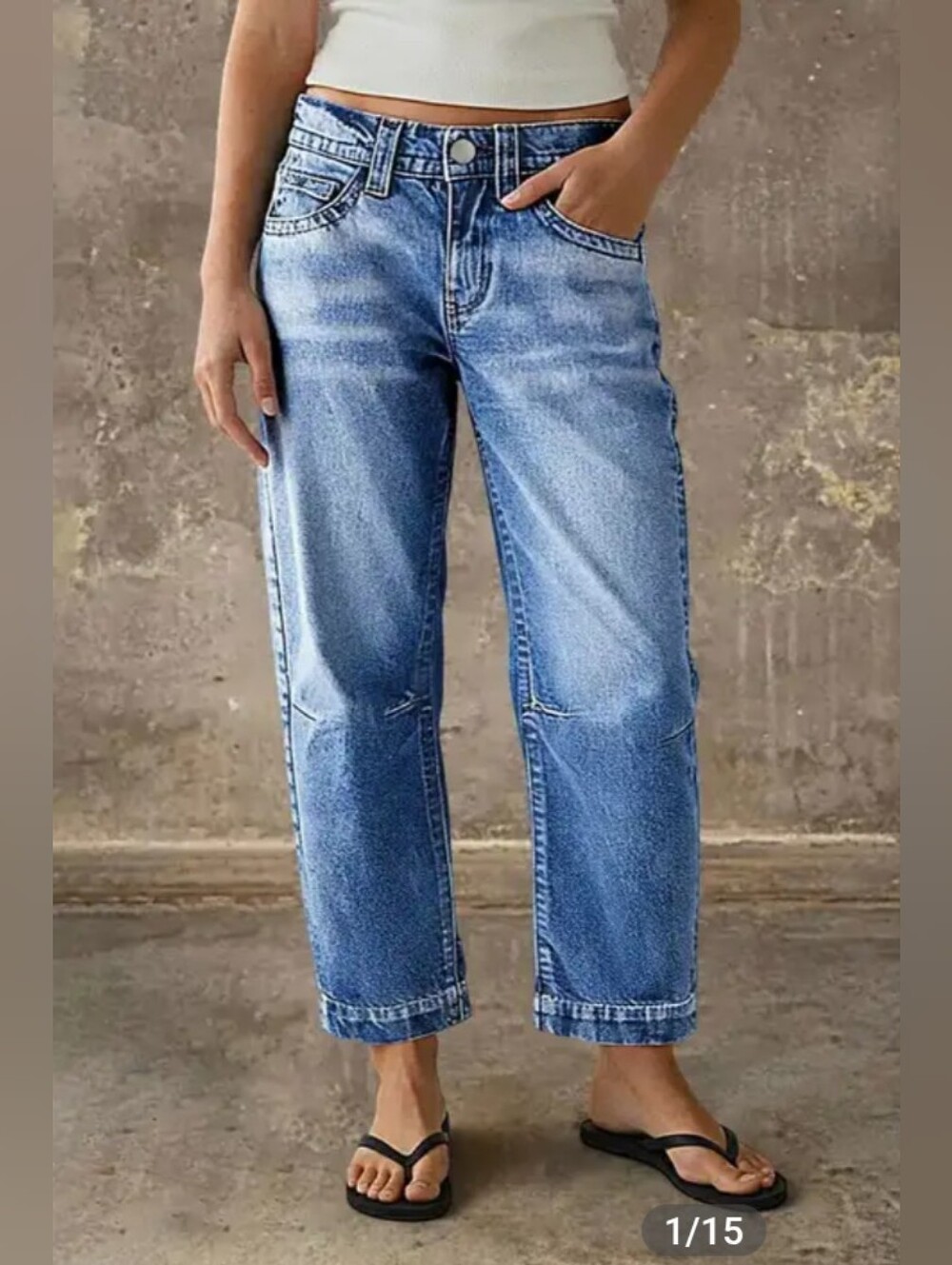 Flamingals Stitch Detail Mid Waist Straight Leg Crop Jeans NWT Large